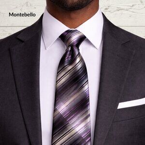 Montebello Tie – Made in Italy – 100% Silk – Multi-Tone Striped – 61.5”